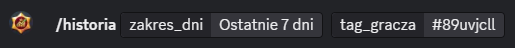 Wpisywanie komendy /historia na Discordzie, zakres 7 dni