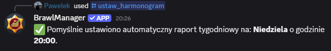 Wynik komendy /ustaw_harmonogram na Discordzie