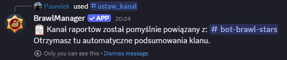 Wynik komendy /ustaw_kanal na Discordzie