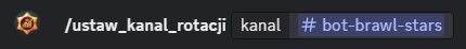 Wpisywanie komendy /ustaw_kanal_rotacji na Discordzie