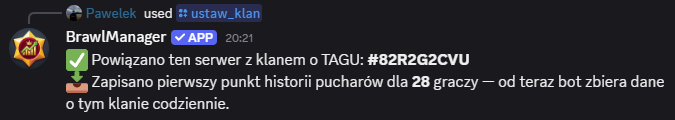 Wynik komendy /ustaw_klan na Discordzie