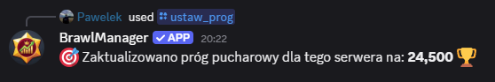 Wynik komendy /ustaw_prog na Discordzie