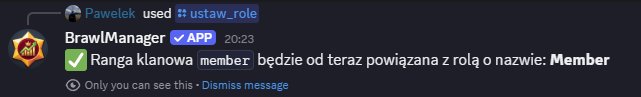 Wynik komendy /ustaw_role na Discordzie