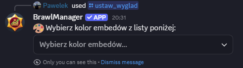 Lista wyboru koloru embedów po wywołaniu /ustaw_wyglad